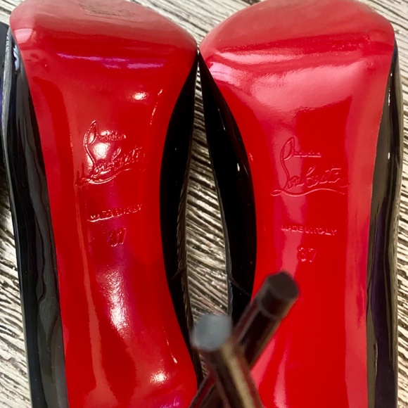 AUTHENTIC CHRISTIAN LOUBOUTIN NEW VERY PRIVE 120 BLACK PATENT HEELS OPEN TOE - Picture 13 of 16